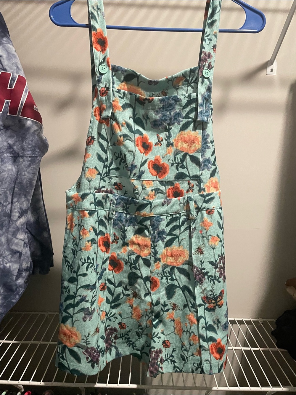 Cider Floral Mint Green & Orange Short Overalls Jumpsuit